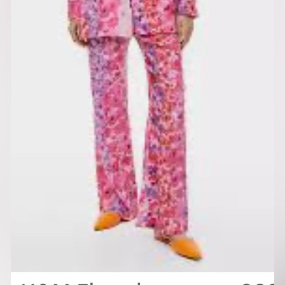 H&M nwt size 16 Floral Pink and Purple Wide-Leg Pants. A233 - Picture 3 of 8